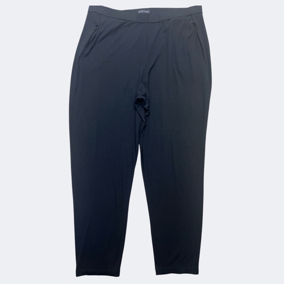 Eileen Fisher Pant L Black Viscose Blend Pull On Tapered Leg Lightweight Relaxed - Picture 1 of 6